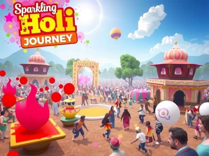 Colorful Holi celebration in Sparkling Holi Journey Sparkling Holi Journey game screenshot showing colorful festival scene